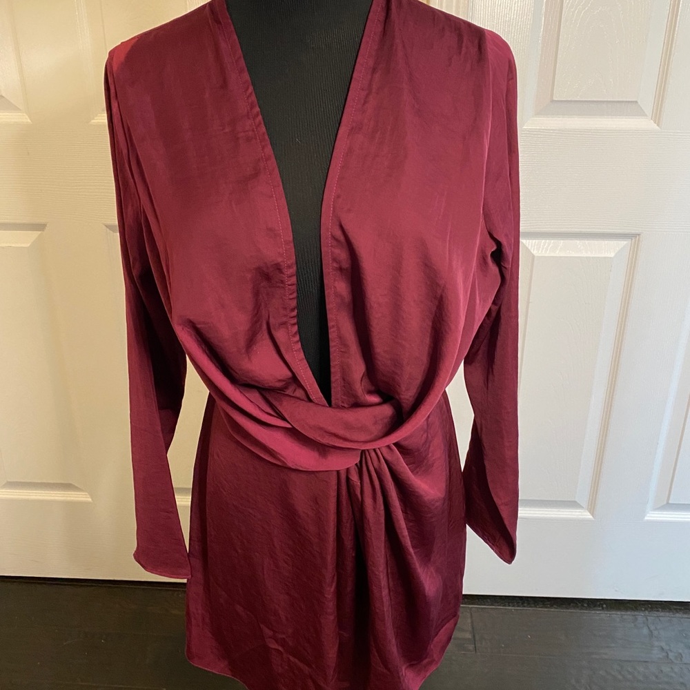Missguided Peace + Love Burgundy deep V neckline dress. Size 4